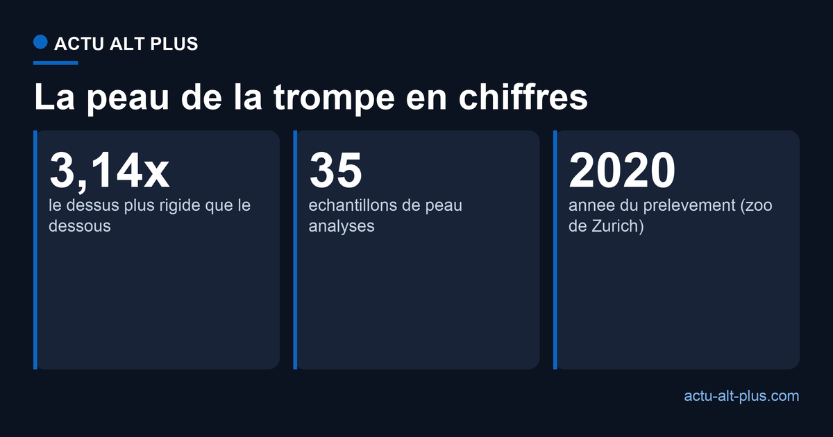La peau du dessus de la trompe est 3,14 fois plus rigide que celle du dessous, sur la base de 35 échantillons