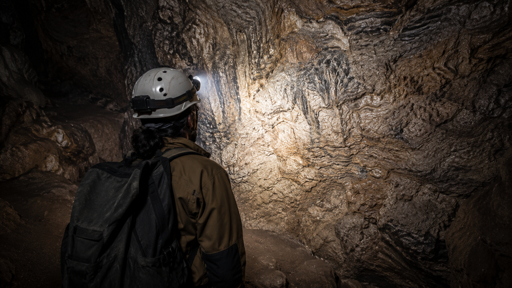 Archéologue examinant une paroi de grotte lors d'une fouille préhistorique