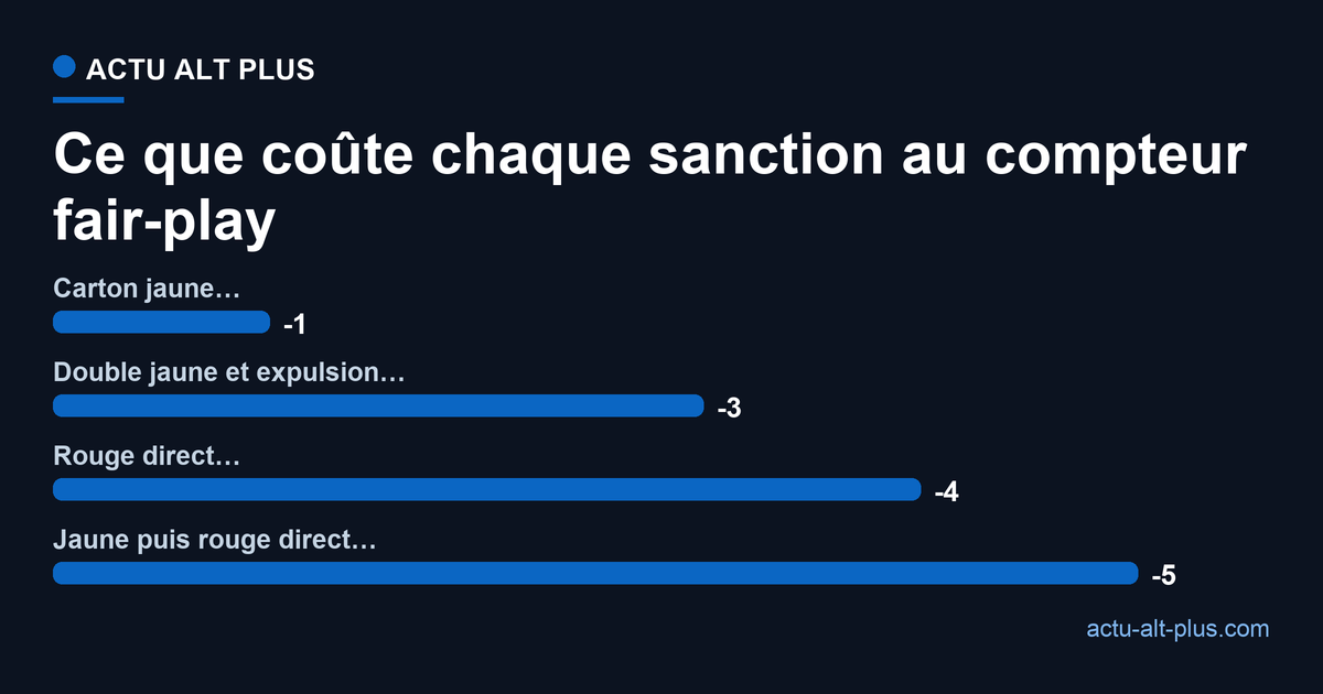 Barème des points fair-play du Mondial 2026 : -1 pour un jaune, -3 pour un double jaune, -4 pour un rouge direct, -5 pour un jaune puis rouge direct