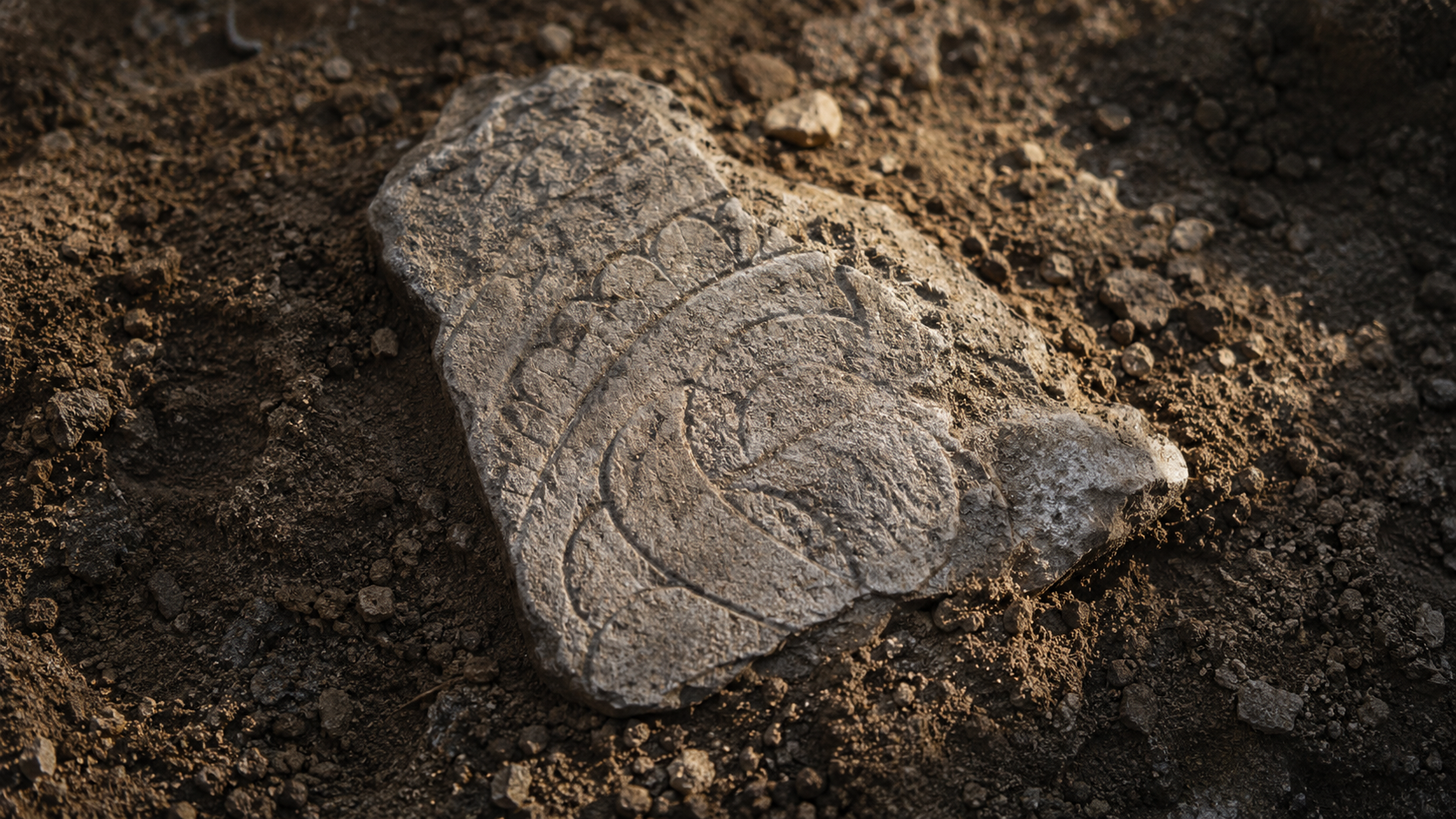 Fragment de stèle funéraire gravée dans la terre de fouille