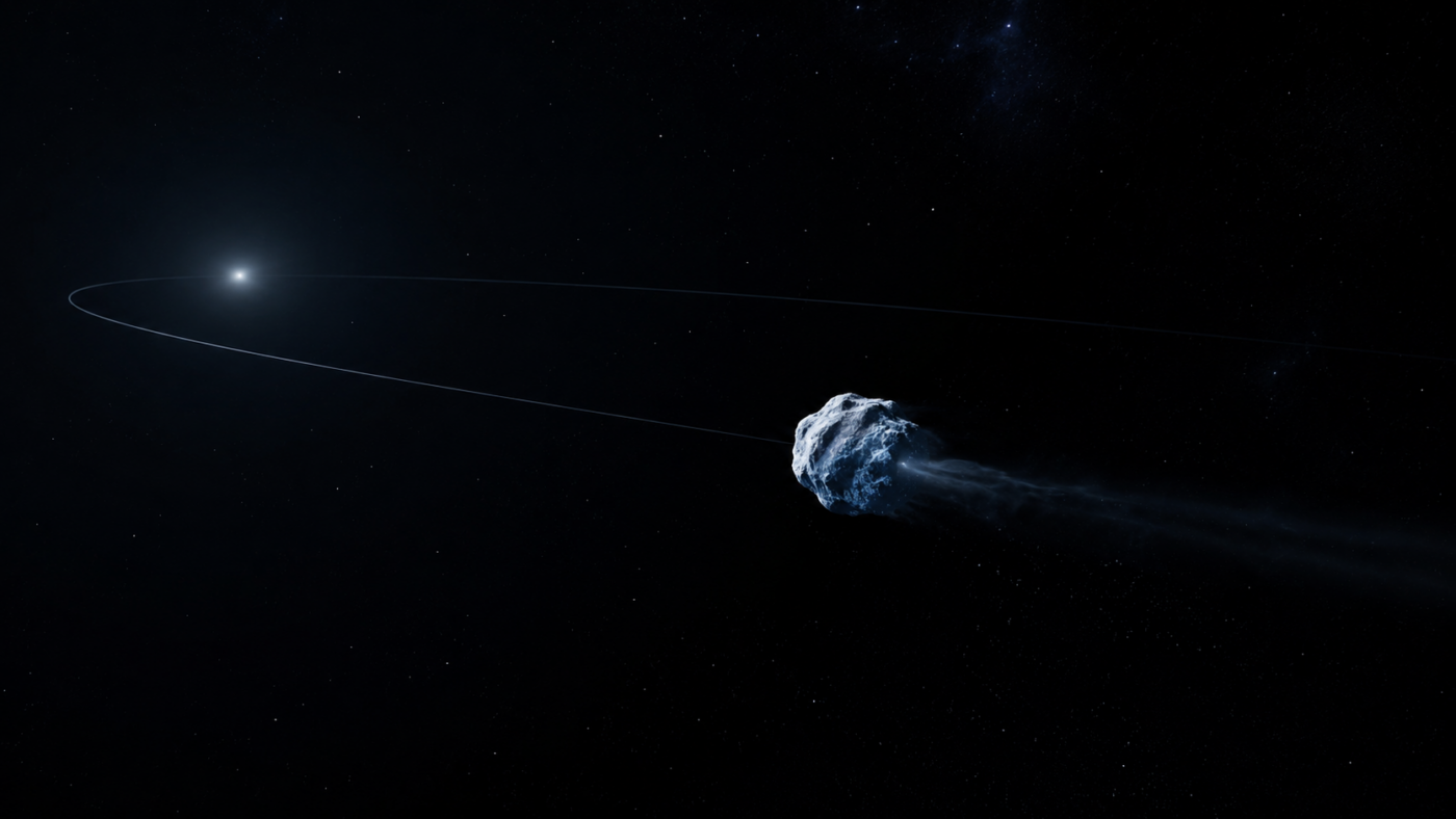Illustration du Systeme solaire lointain avec un petit corps glace sur une orbite tres allongee