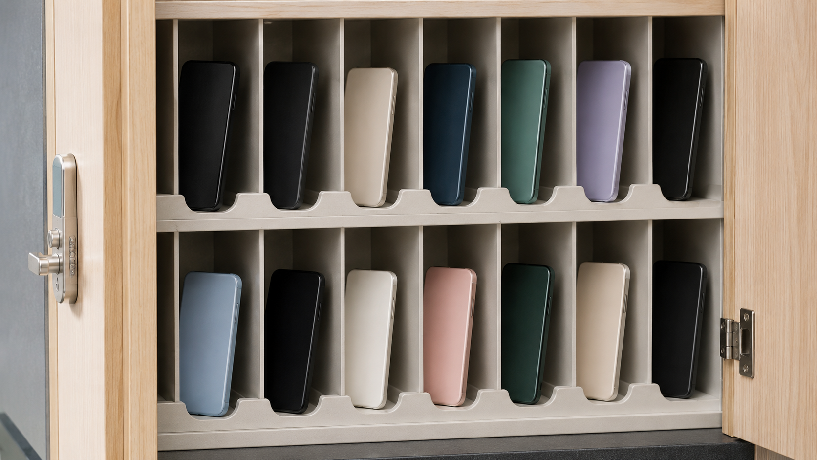 Des casiers individuels servant a ranger les telephones des eleves