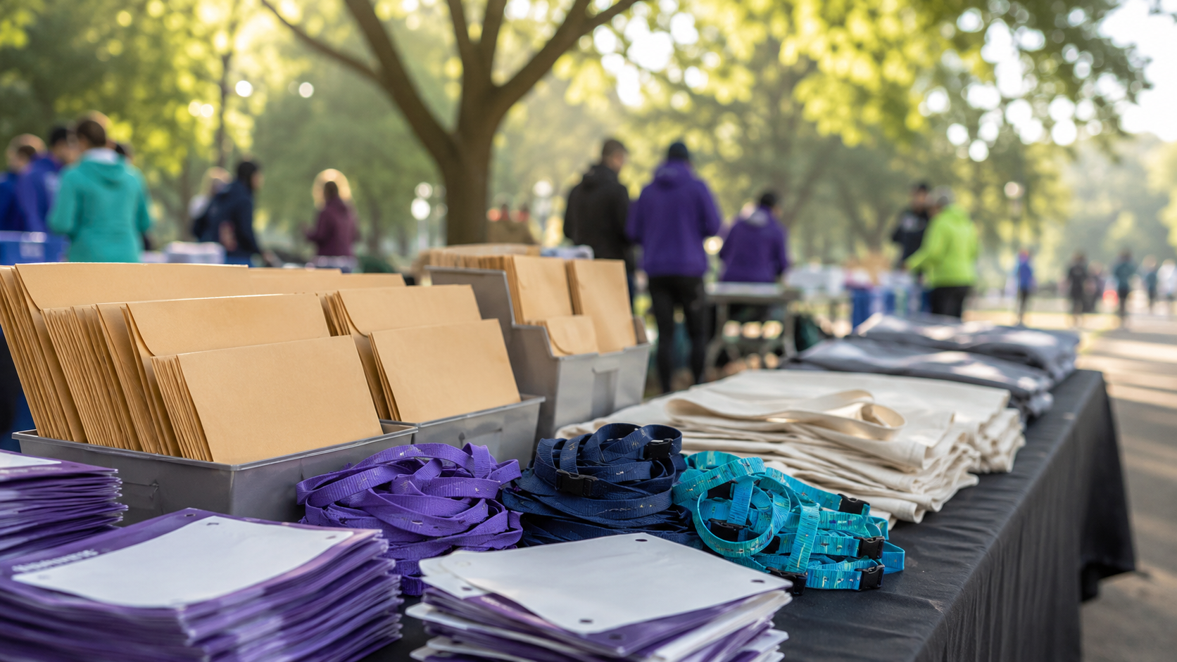 Table de retrait de dossards pour une course solidaire