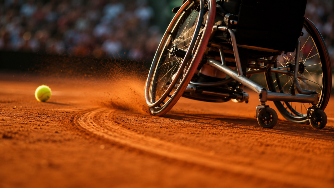 Fauteuil de tennis sur terre battue avec balle floue