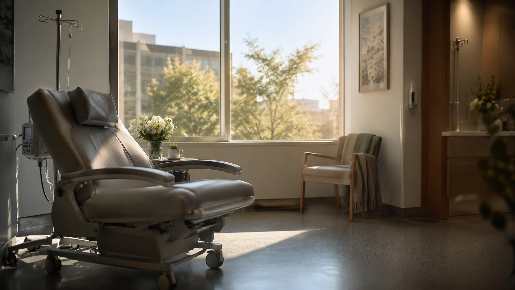 Fauteuil vide dans un couloir d'hôpital