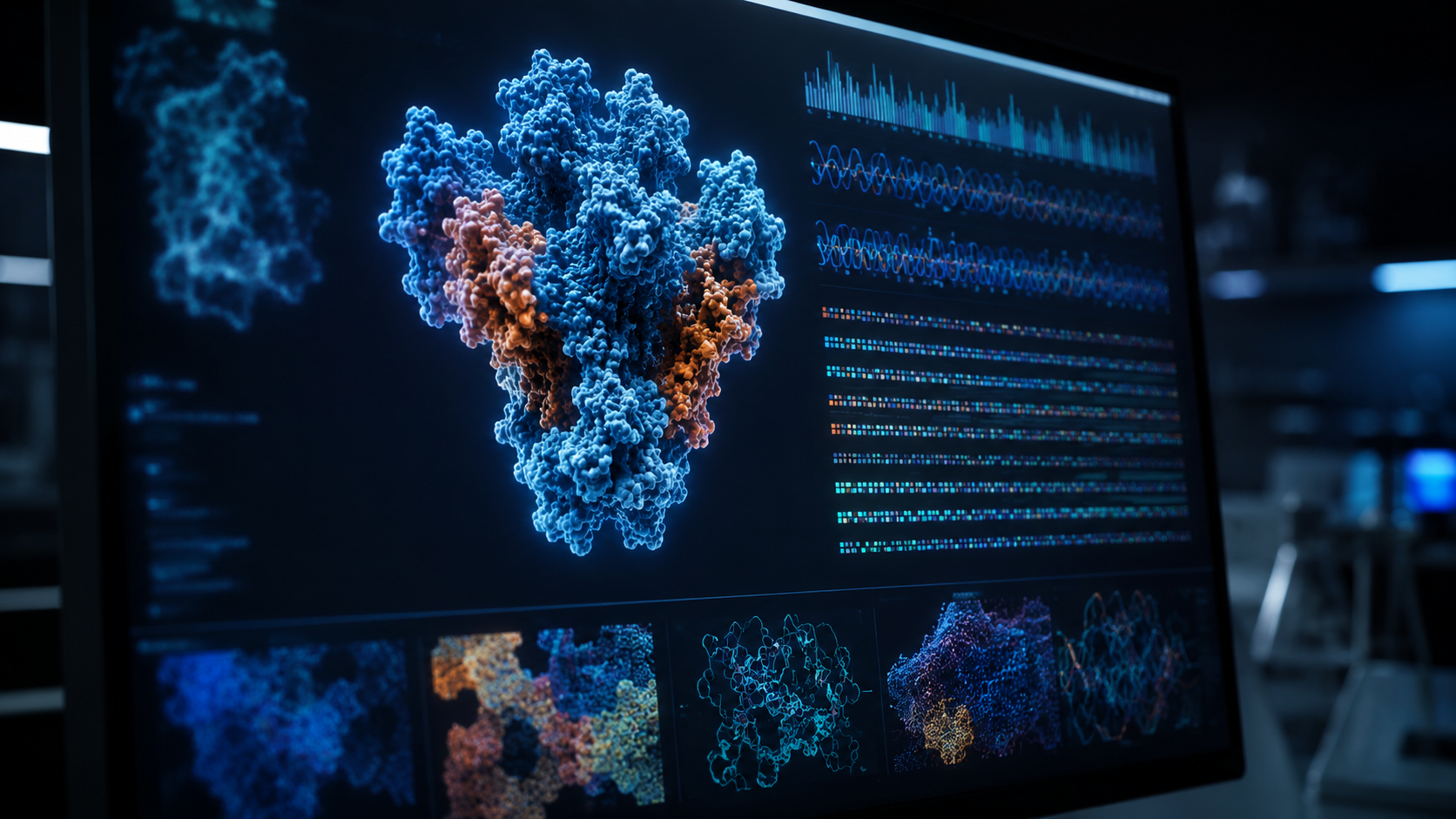 Visualisation informatique d'une structure moleculaire virale utilisee pour concevoir un super-antigene par intelligence artificielle
