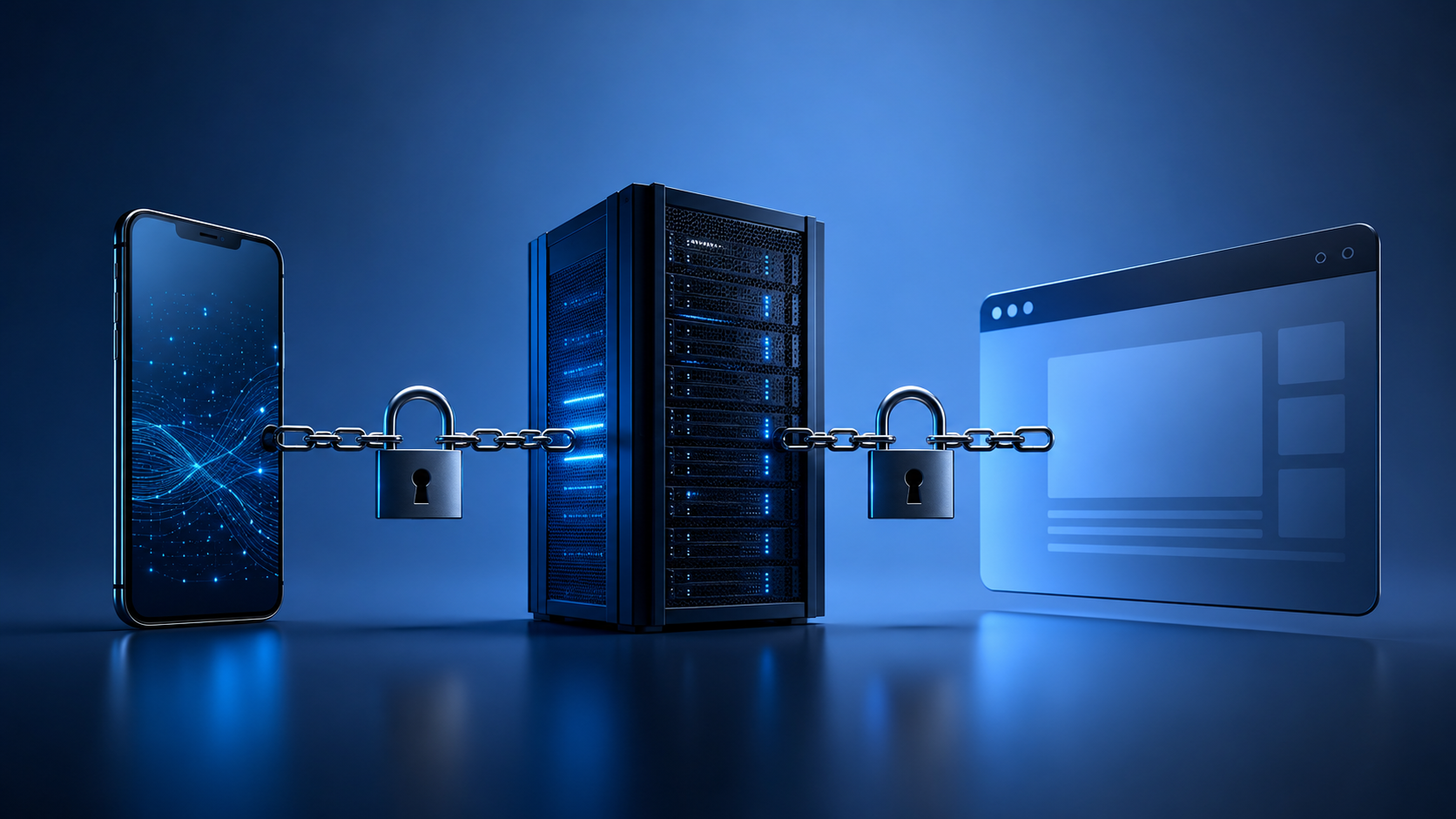 Chaine de cadenas reliant un telephone, un serveur et un navigateur