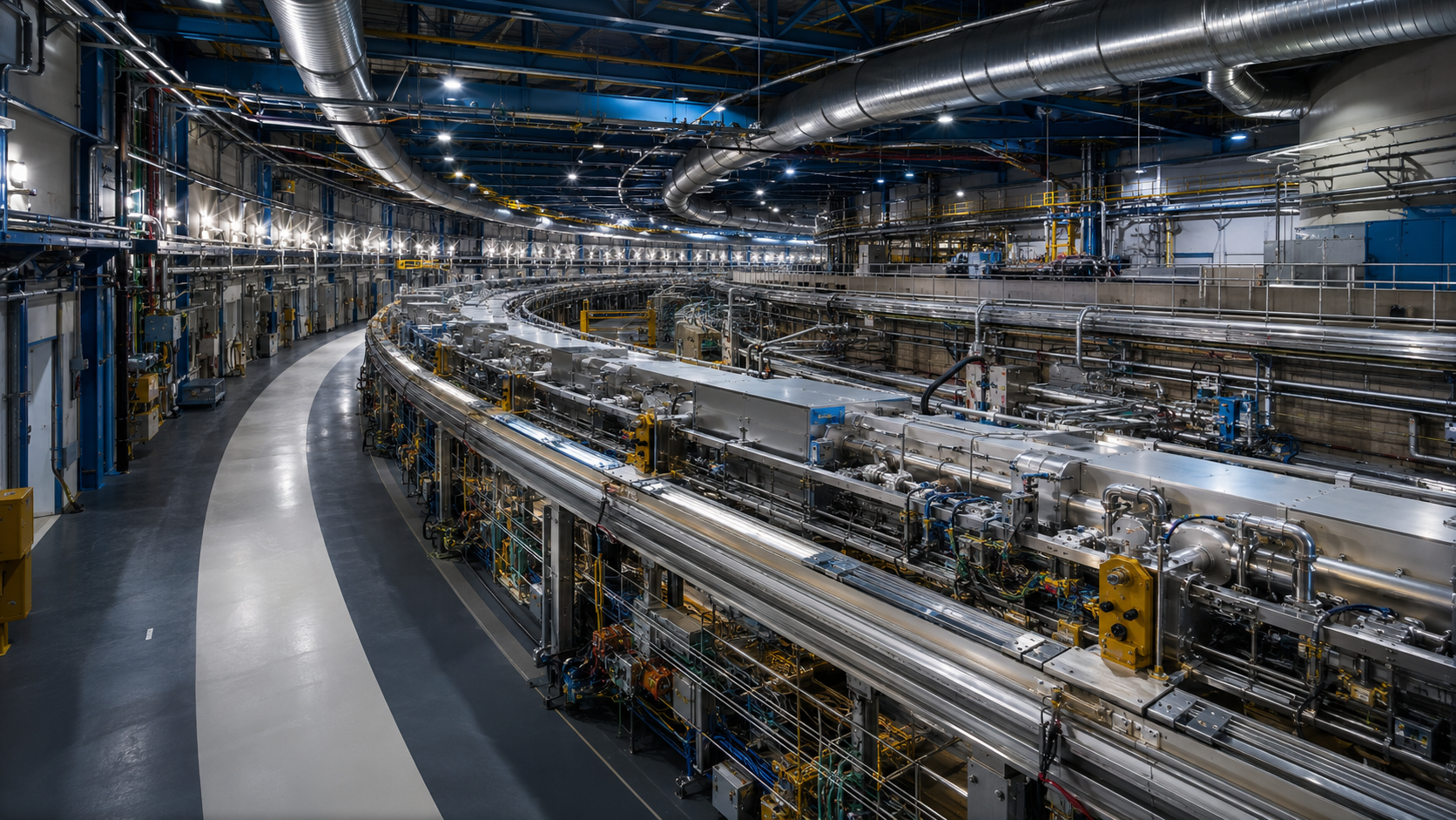 L'intérieur d'une grande installation synchrotron, avec son anneau d'instruments scientifiques
