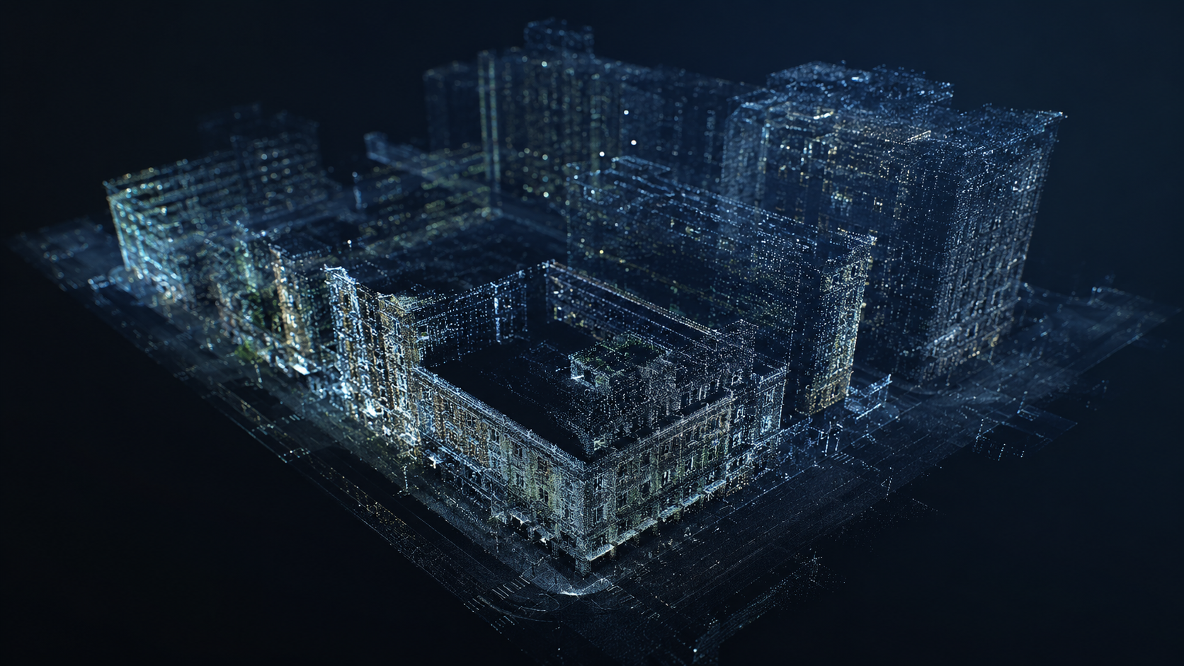 Reconstruction 3D en nuage de points d&rsquo;un quartier, formee de milliers de scans