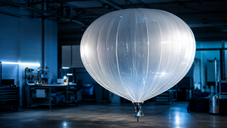 Ballon météo léger dans un hangar technique