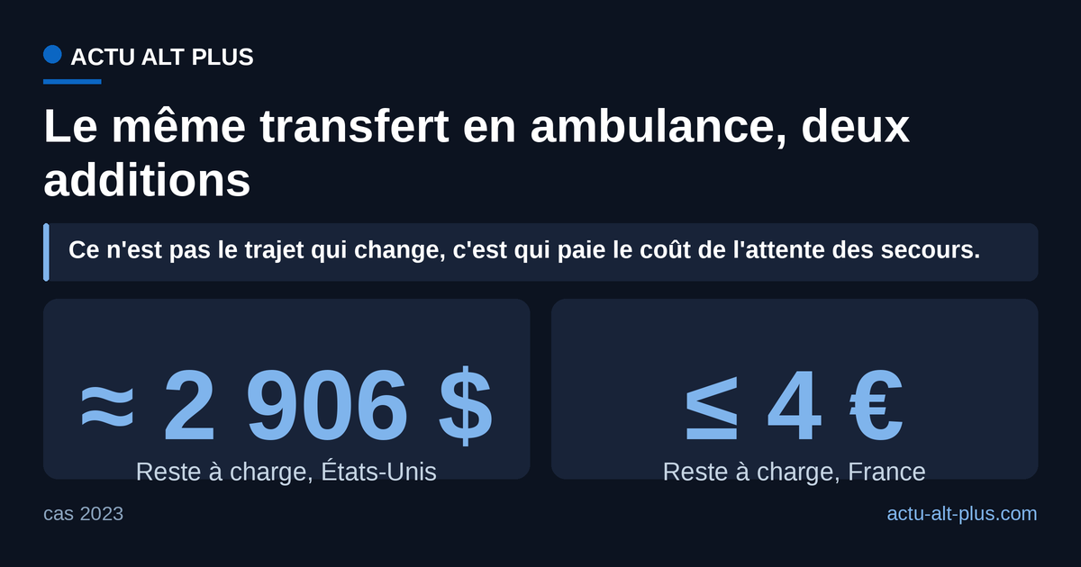 Pour un transfert medical entre hopitaux, le reste a charge du patient atteint environ 2 906 dollars aux Etats-Unis contre au plus 4 euros en France