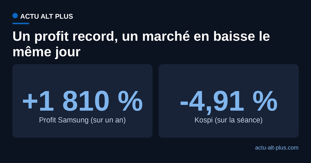 Comparaison entre le profit record de Samsung et la baisse du Kospi le 7 juillet 2026