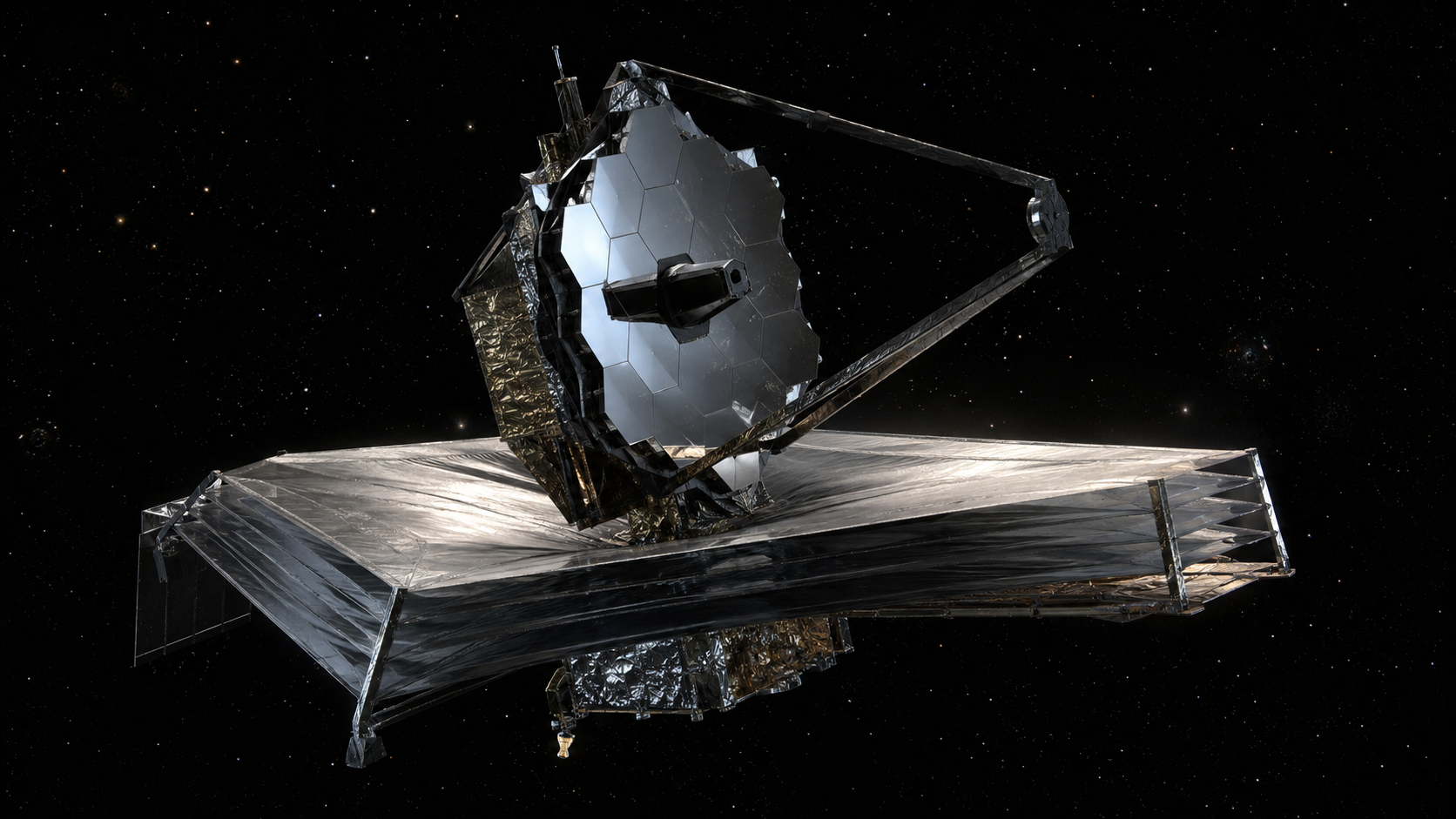Un télescope spatial en orbite dans l'espace, tourné vers les étoiles
