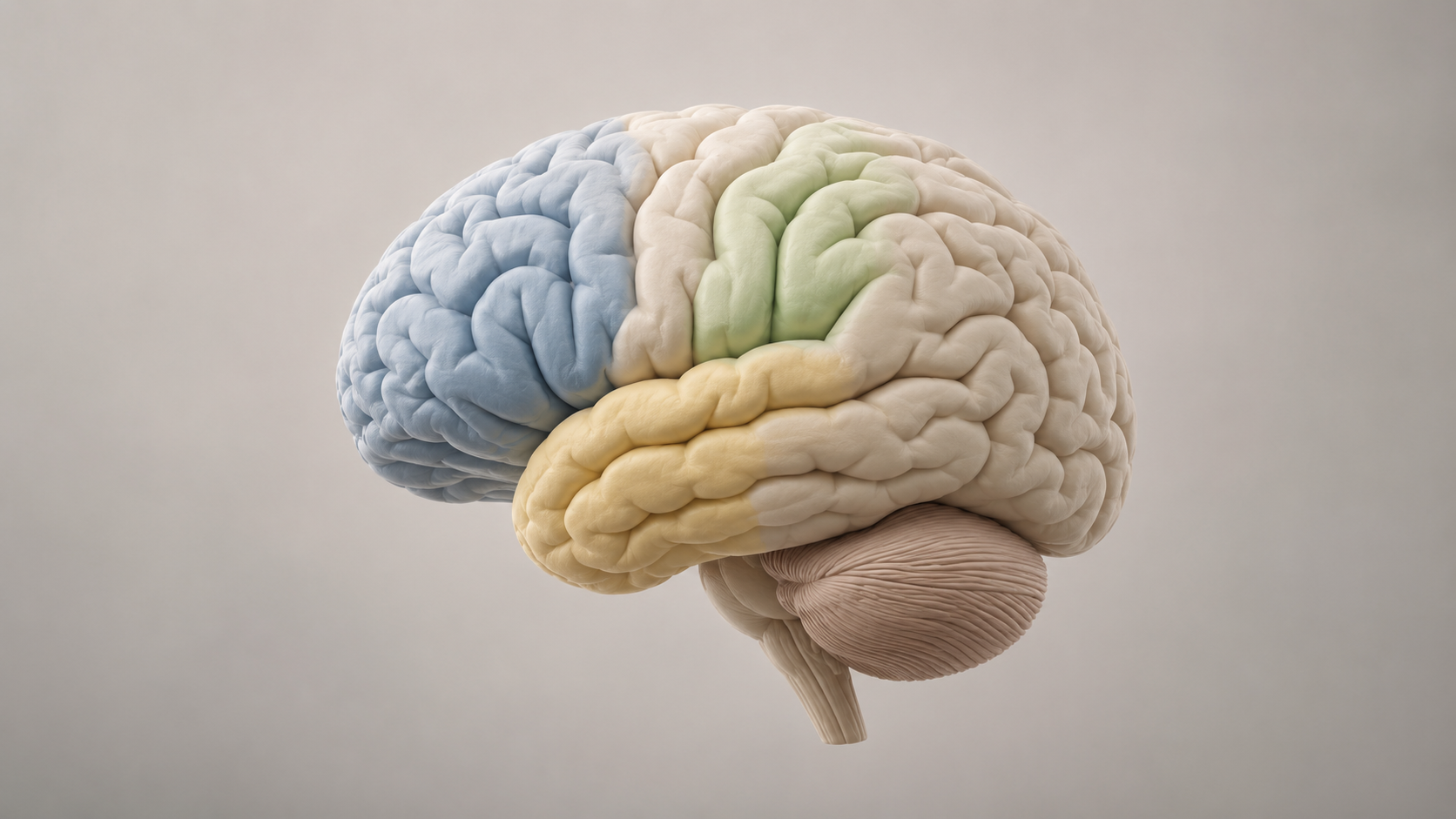 Illustration schematique et sobre d'un cerveau humain de profil sur fond neutre