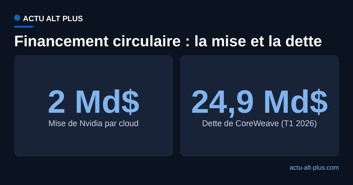 Comparaison entre la mise en actions de Nvidia par cloud et la dette de CoreWeave