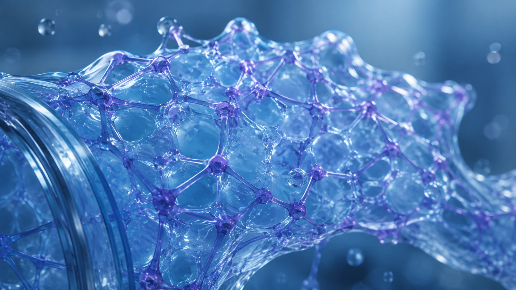 Représentation abstraite d'un hydrogel moleculaire gonflé par l'eau