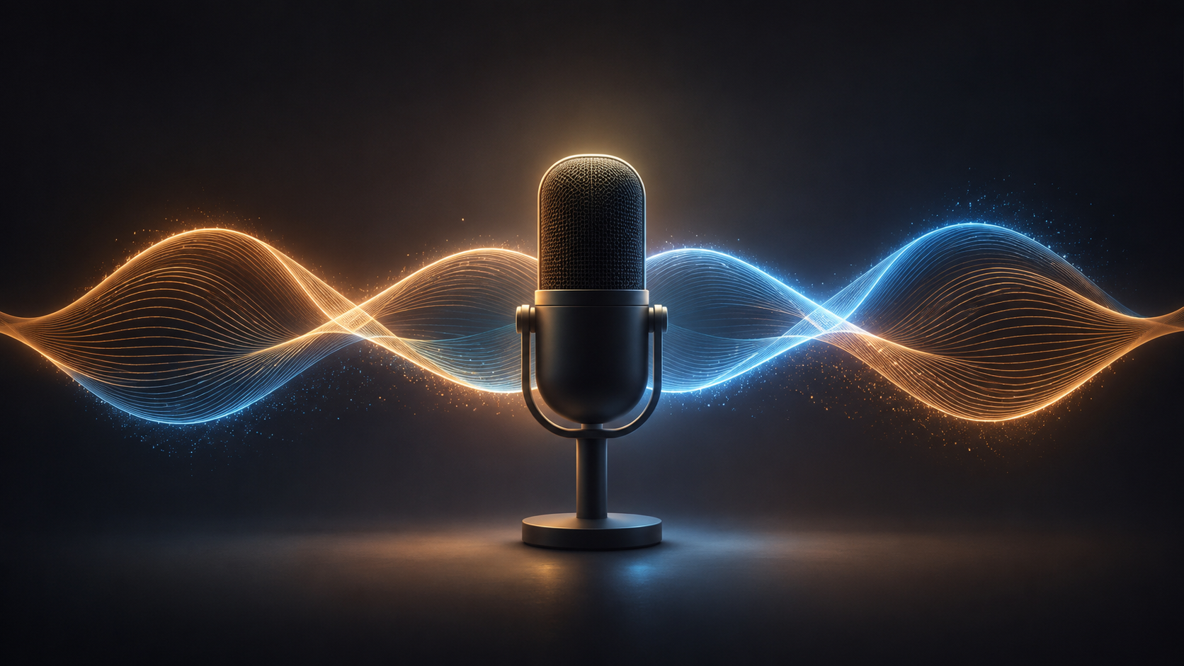Onde sonore abstraite et micro symbolisant l'écoute et la parole simultanées