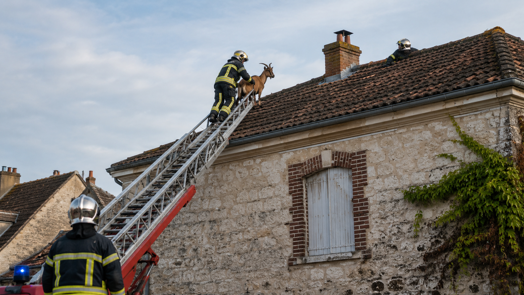 Du matériel de sauvetage animalier posé sur un banc de caserne : harnais, filet de capture, corde et gants
