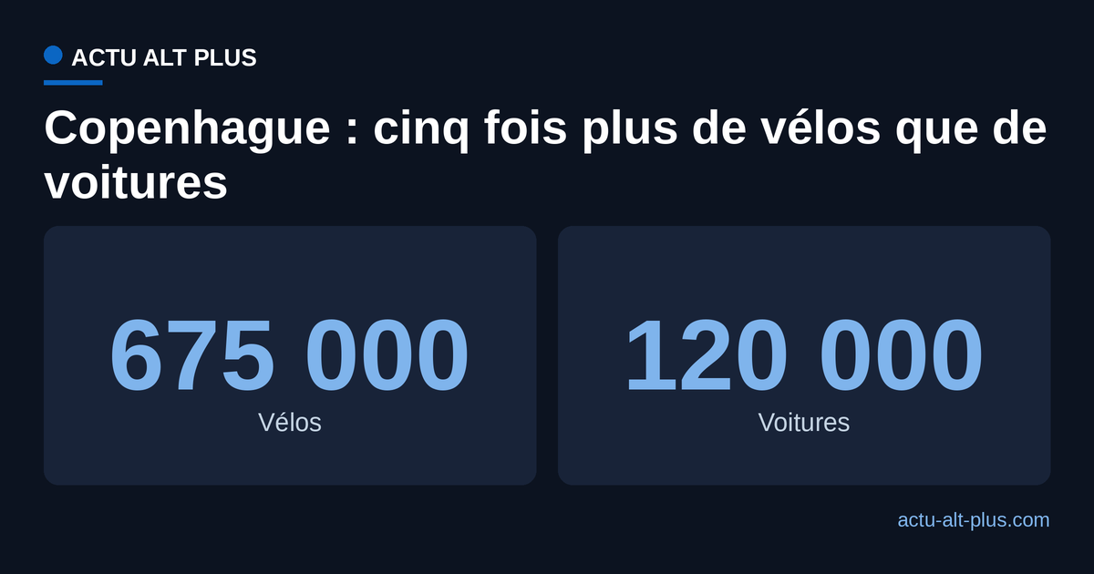 Comparaison du parc de vélos et de voitures à Copenhague : environ 675 000 vélos contre 120 000 voitures