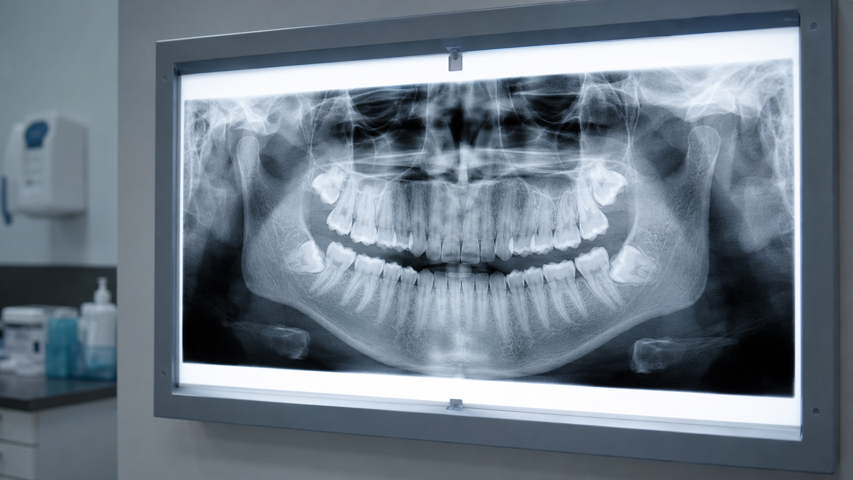 Radiographie panoramique dentaire montrant des dents de sagesse incluses