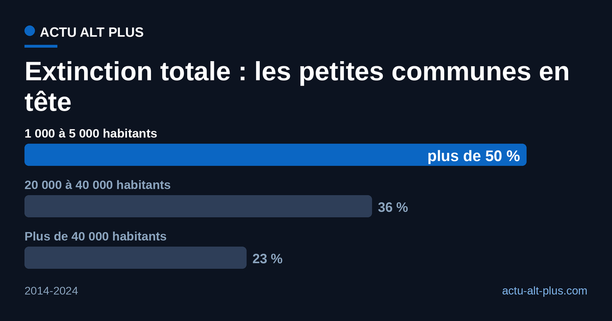 Part des communes pratiquant l'extinction totale de l'éclairage selon leur taille : plus de 50 % pour les petites, 23 % pour les grandes.