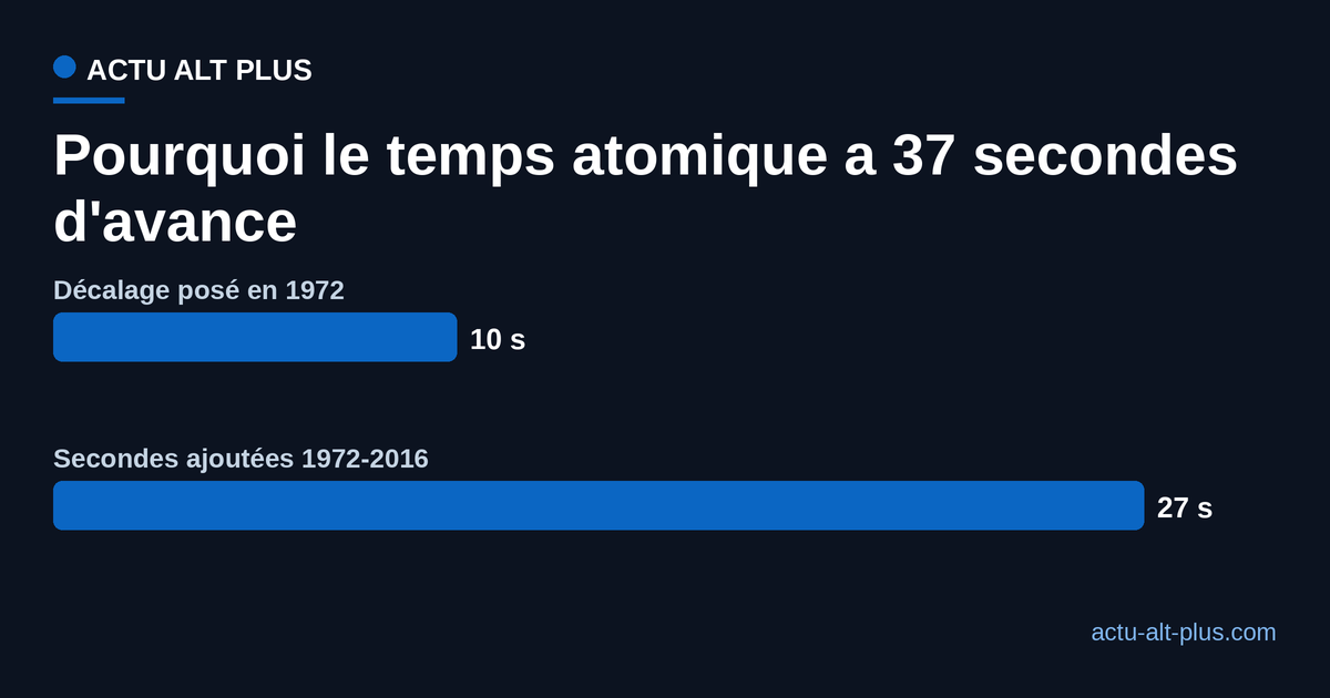 Décomposition des 37 secondes d'avance du temps atomique sur le temps universel depuis 2017