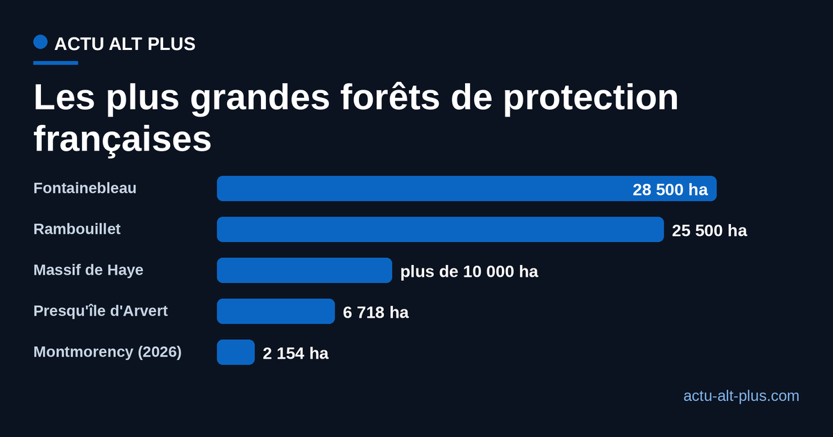 Classement des plus grandes forêts de protection françaises par surface classée, en hectares, la forêt de Montmorency figurant en bas de tableau