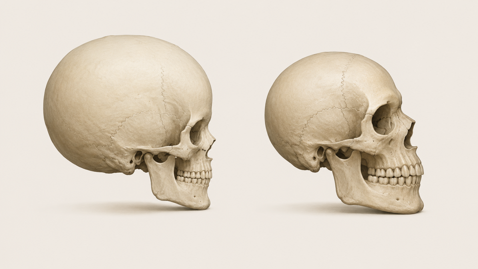 Schéma comparant deux silhouettes de crânes, grande boîte crânienne et petite face contre l'inverse