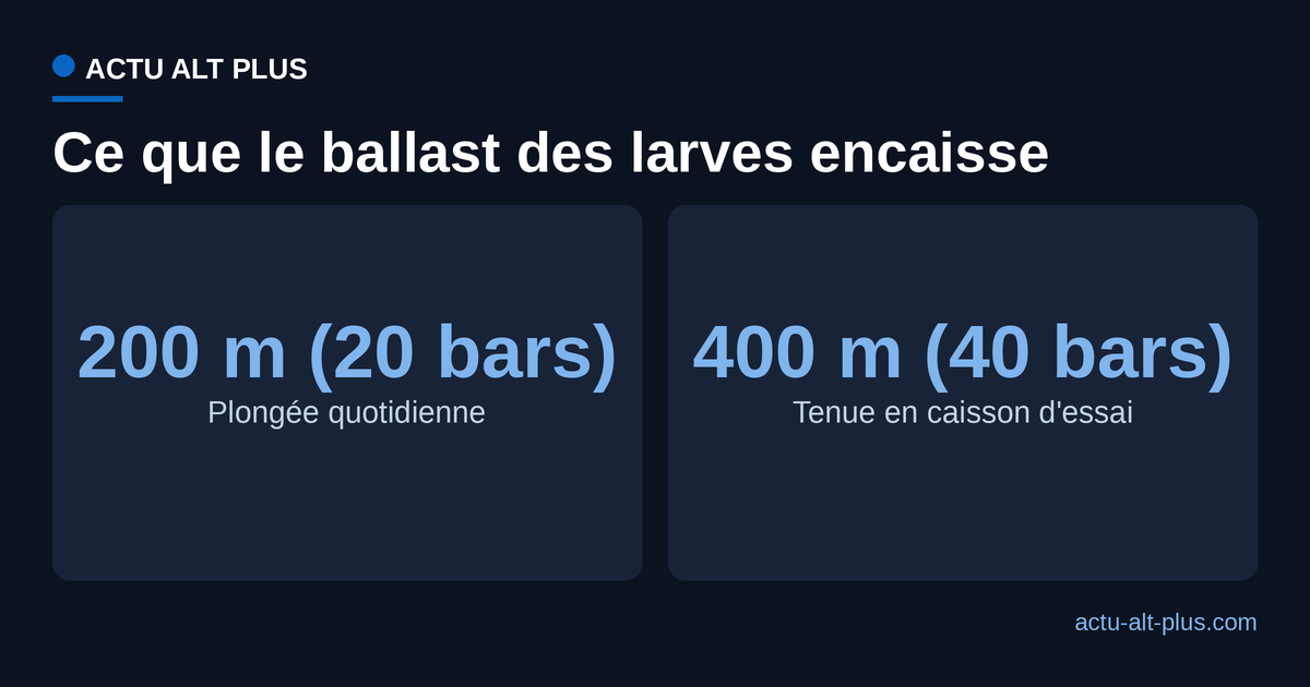 Comparaison entre la profondeur atteinte chaque jour par les larves et la profondeur équivalente tenue en caisson de pression