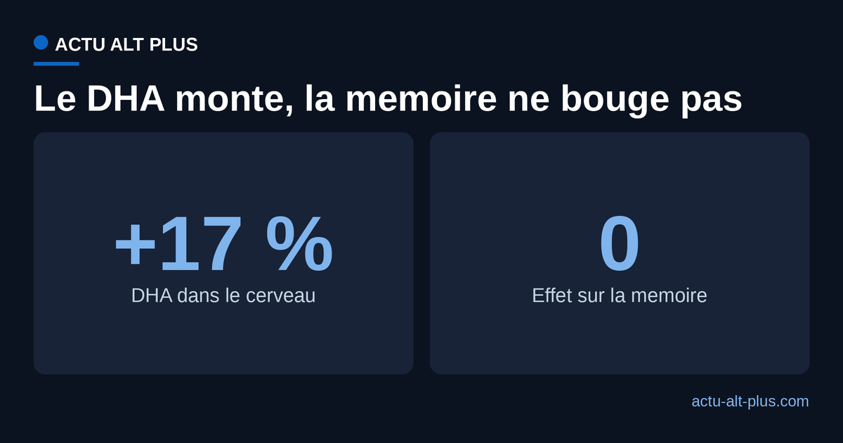 Comparaison entre la hausse du DHA cerebral (+17 %) et l'absence d'effet sur la memoire (0)
