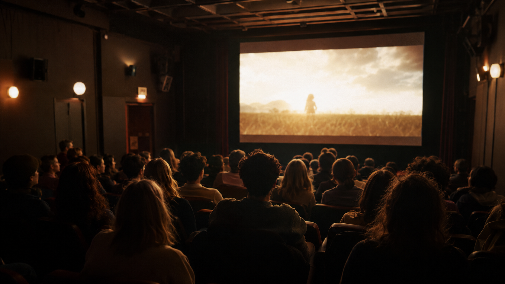Jeunes spectateurs dans une petite salle de cinéma d'art et d'essai