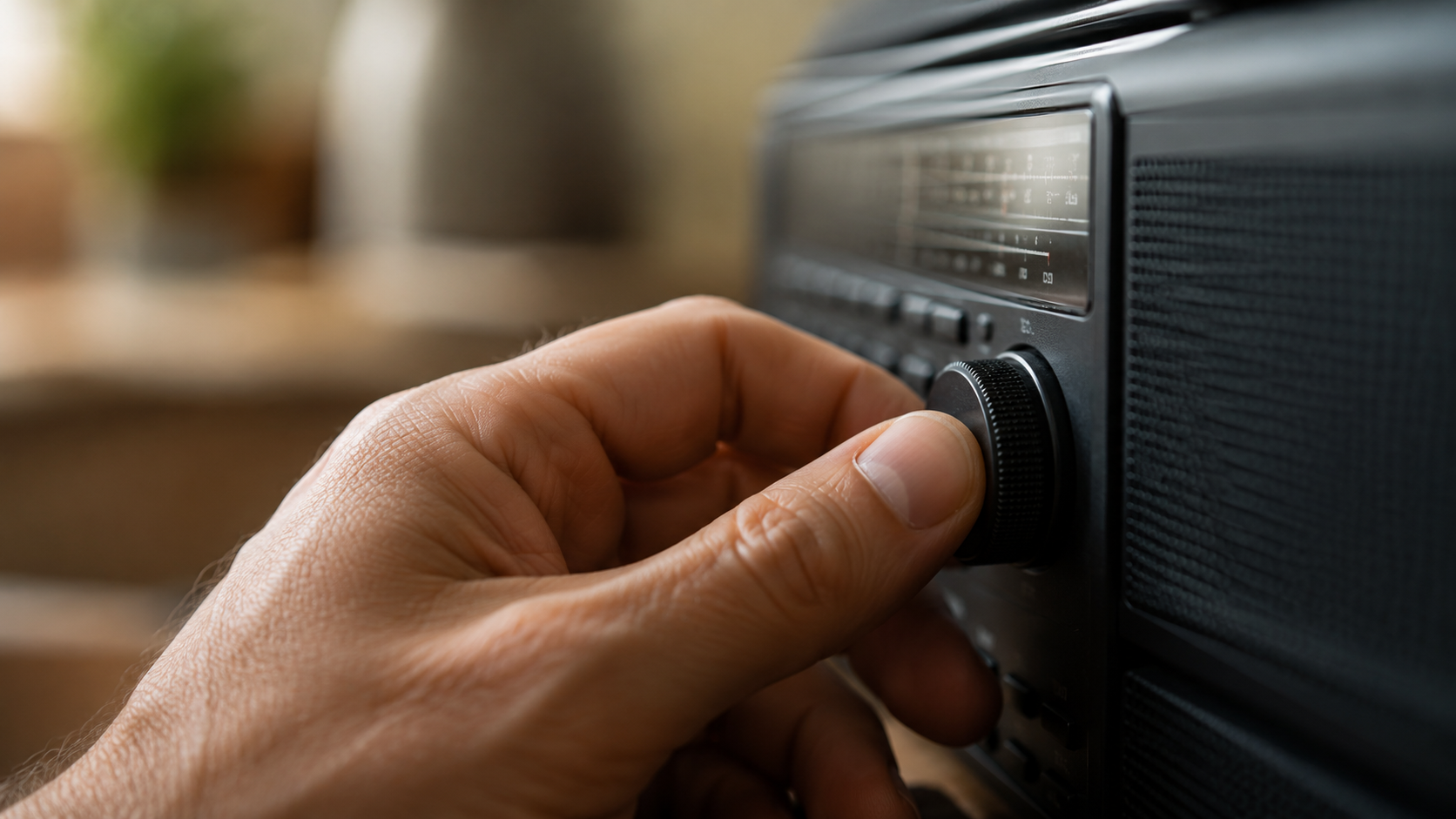 Mains réglant le bouton de réglage d'un poste de radio
