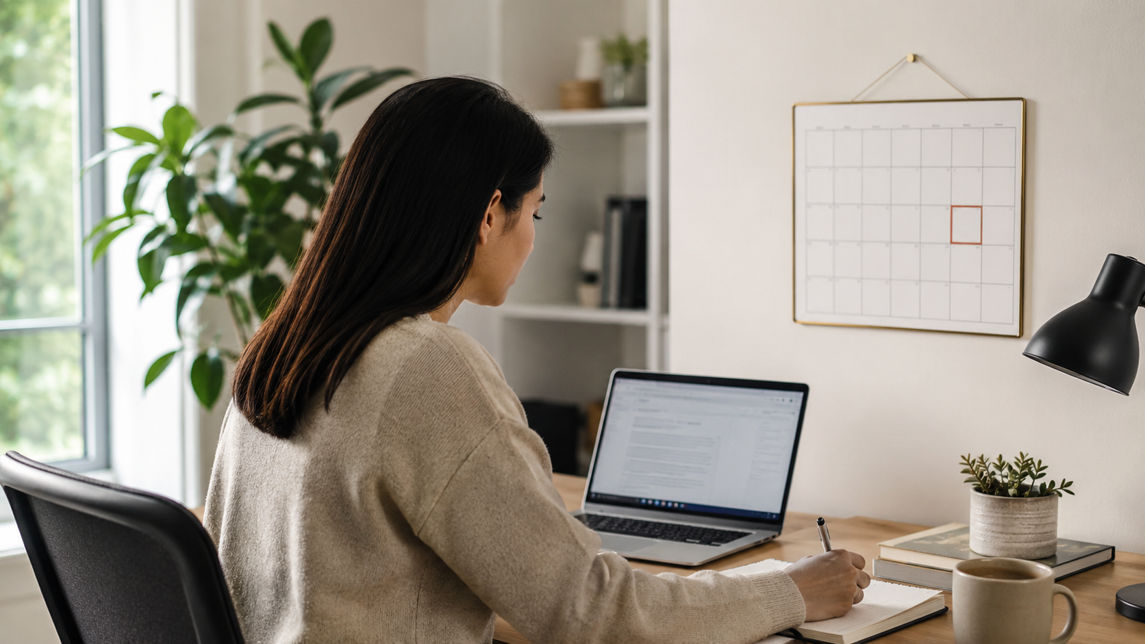 Une personne au travail près d'un calendrier dont une date est mise en évidence, évoquant une échéance réglementaire.