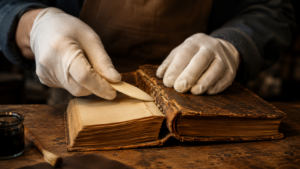 Réparer un livre ancien, c’est en faire le moins possible : dans l’atelier où les outils n’ont pas changé depuis des siècles