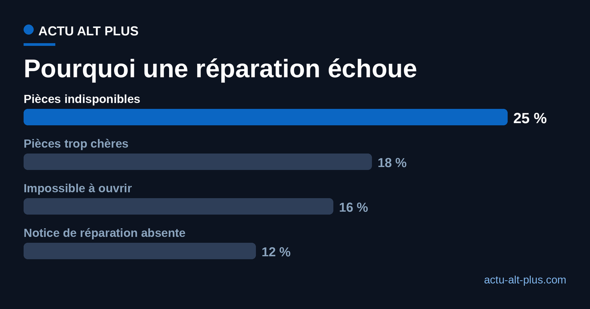 Principales causes d'échec d'une réparation en atelier participatif, en part des tentatives concernées