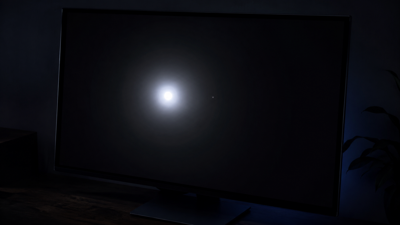 Une image astronomique très sombre sur un écran, un point minuscule visible au bord du halo d'une étoile