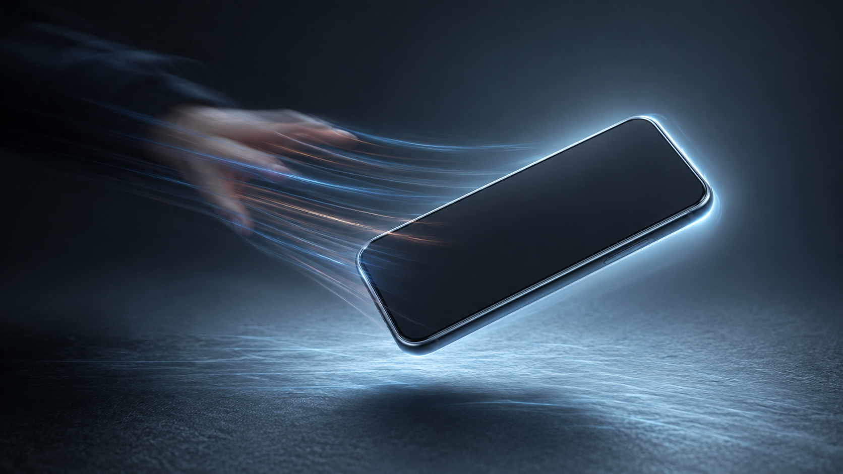 Un smartphone entoure de trainees de mouvement evoquant un arrachement soudain.