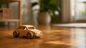 La petite voiture qu’on recule et qui fonce : ce n’est pas un volant caché, mais un ressort plat qui se remonte en une passe