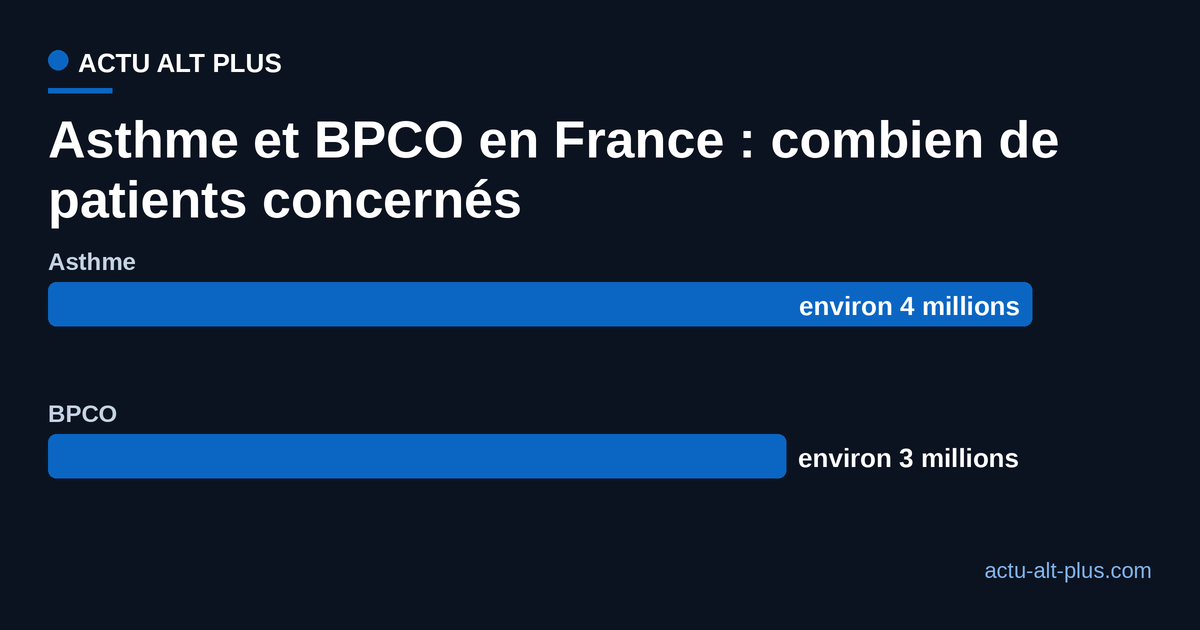 En France, l'asthme touche environ 4 millions de personnes et la BPCO environ 3 millions, soit près de 7 millions de patients respiratoires potentiellement concernés.