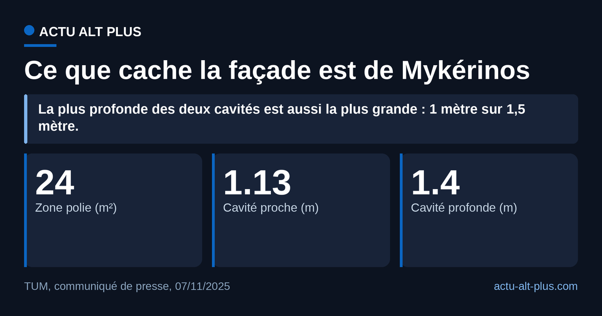 Sous 24 m² de pierre polie, deux vides distincts : celui qui s'enfonce le plus loin dans la façade, à 1,40 m, est aussi le plus grand des deux, mesuré à 1 m sur 1,5 m.
