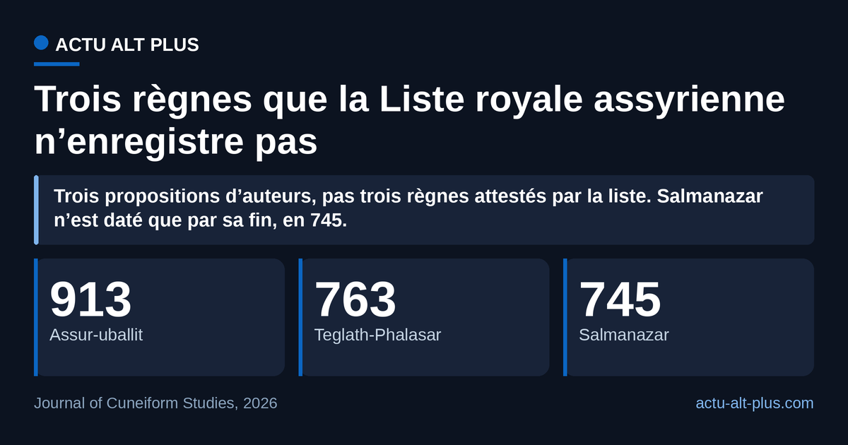 Les trois règnes proposés ne se suivent pas : 168 ans les séparent. Le plus ancien, Assur-uballit en 913 avant notre ère, est aussi le plus prudemment formulé, la statue mutilée d’Assur « pourrait » être la sienne.