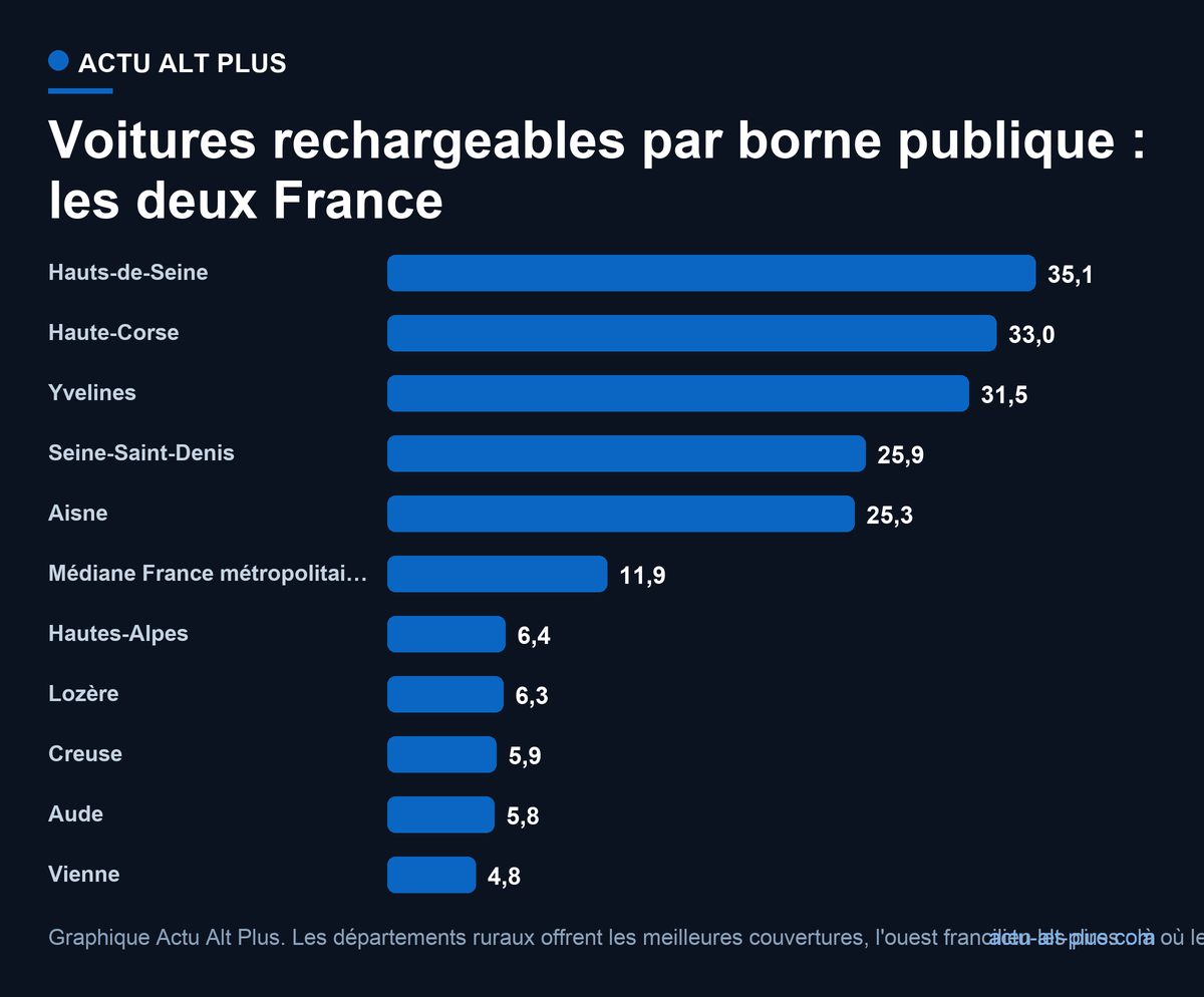 Classement des départements par nombre de voitures rechargeables par borne publique