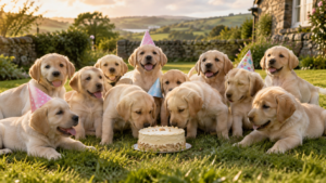 Les douze chiots de Tilly reviennent tous fêter leur anniversaire au pays de Galles