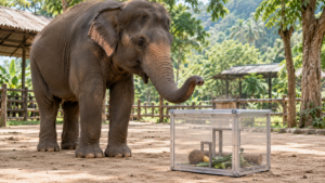 Éléphants d’Asie, test du détour : la paroi transparente ne les piège pas, l’âge si