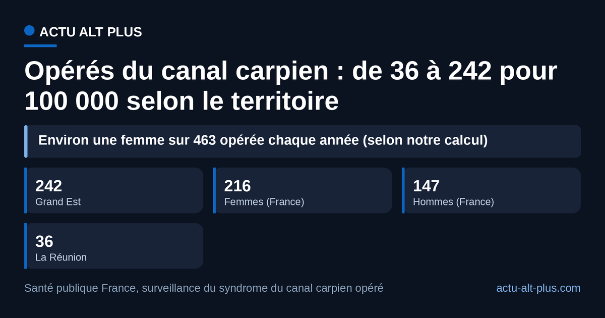 Selon notre calcul sur les taux de Santé publique France, on opère près de sept fois plus le canal carpien dans le Grand Est qu’à La Réunion, et davantage les femmes que les hommes.
