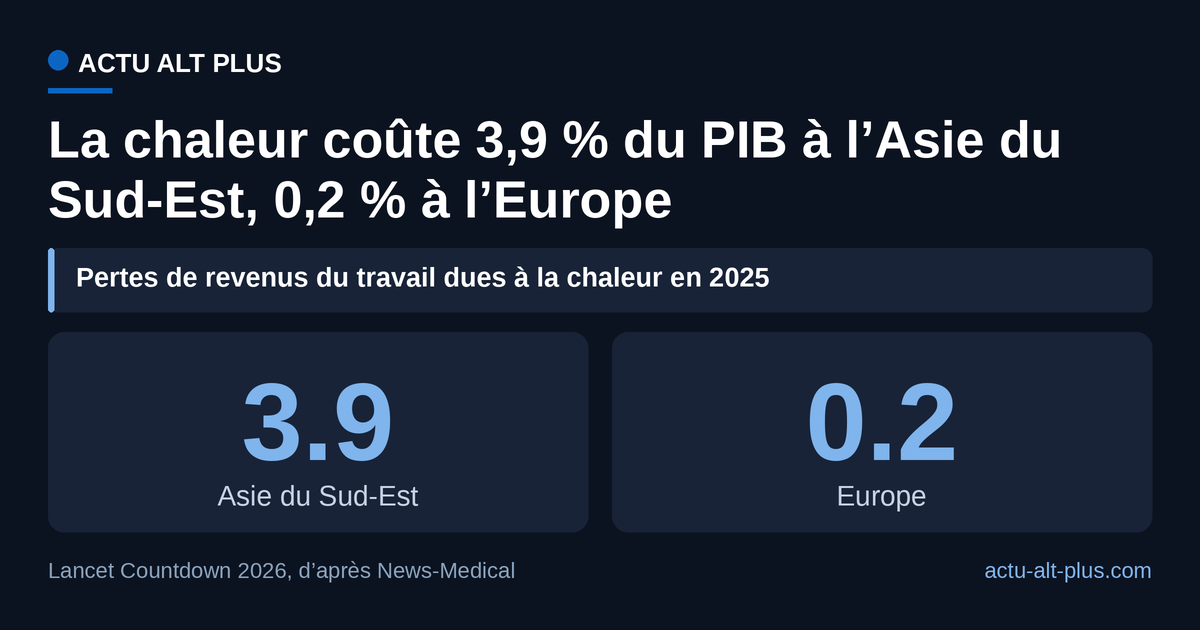 En 2025, les revenus du travail perdus à cause de la chaleur pèsent 3,9 % du PIB en Asie du Sud-Est, contre 0,2 % en Europe.