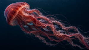 Une méduse fantôme géante filmée avec 19 jeunes poissons en passagers à 250 m de fond