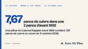 7,7 pence de cuivre dans une pièce de 2 pence d&rsquo;avant 1992, que la loi interdit de fondre