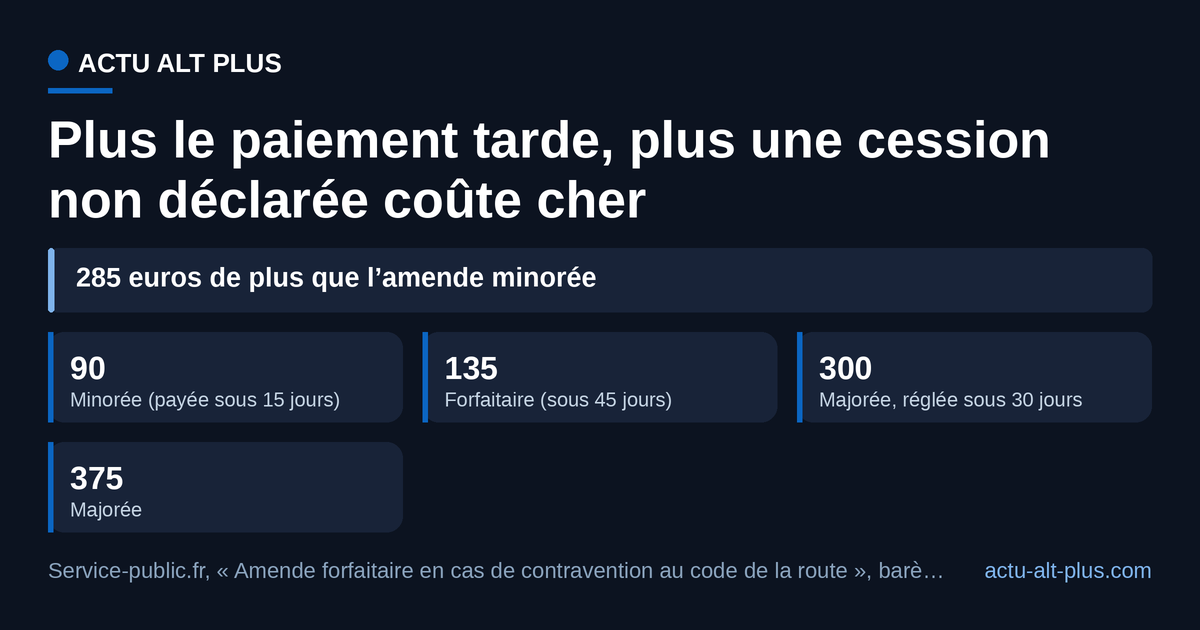 Entre une amende réglée sous 15 jours et une amende majorée, l’écart atteint 285 euros, selon notre calcul.